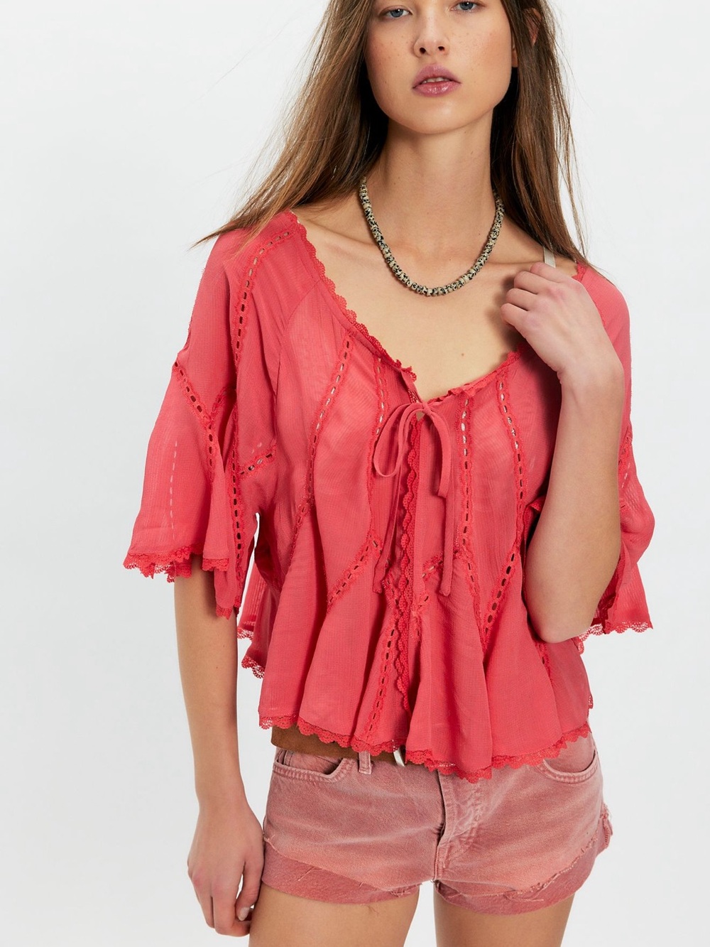 NWT Free People Michelle Blouse in Color Aged Coral